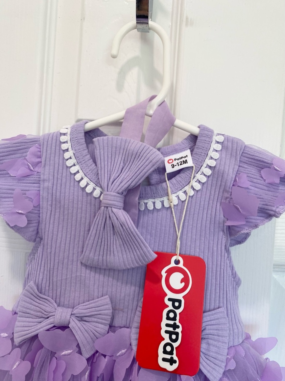 Baby Girl Lavender 3D Butterfly Tutu Romper Dress with Headband, Size 9-12M - Picture 10 of 11